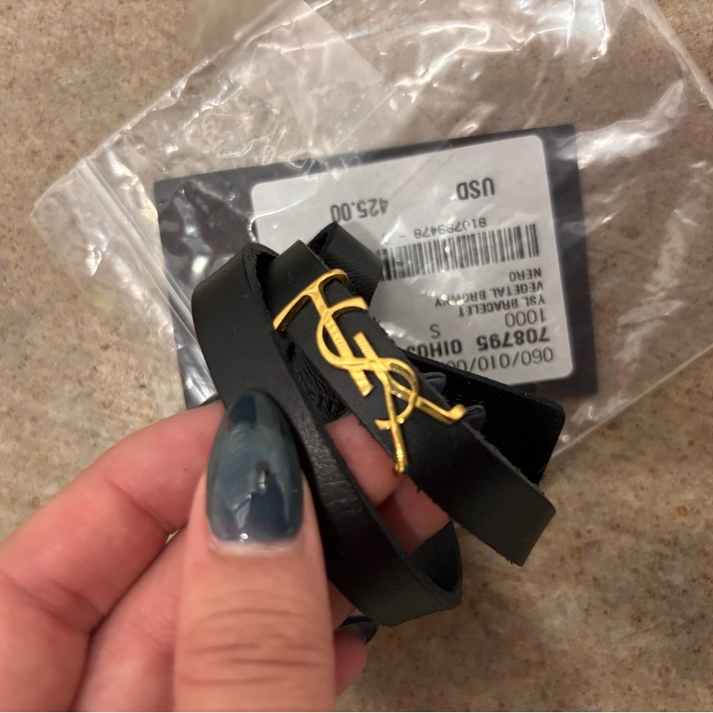 Yves Saint Laurent Black Leather Belt with Gold Logo